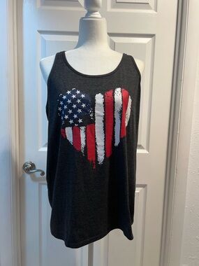 Dark Grey Tank with Distressed American Flag Heart size XL new without tags